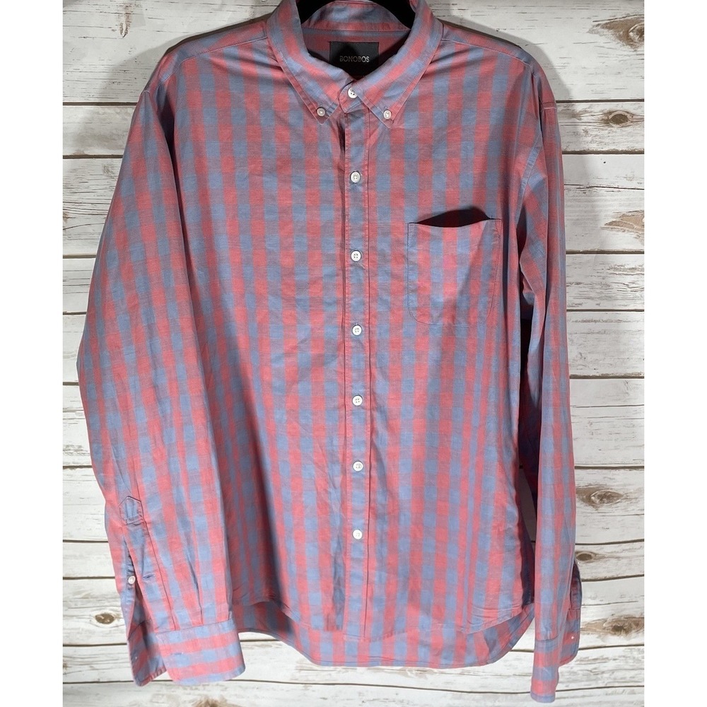 Bonobos Long Sleeve Button Down Shirt Slim Fit L Pink and Blue Checked Preppy - Picture 2 of 6